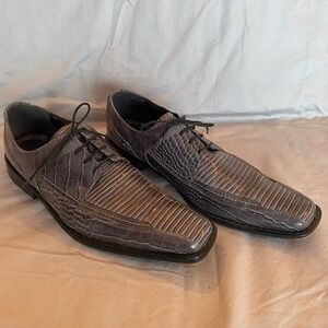 Stacy‎ Adams Mens Gray Lizard Print Square Toe Lace Up Dress Shoes Size 11M